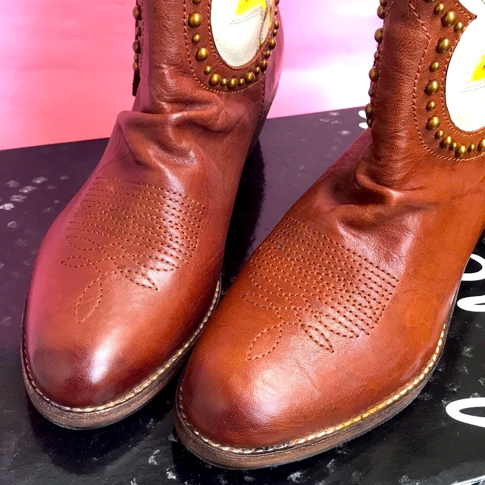 New brown/light gray Sam Edelman leather booties - Picture 3 of 6